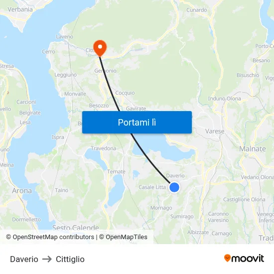 Daverio to Cittiglio map