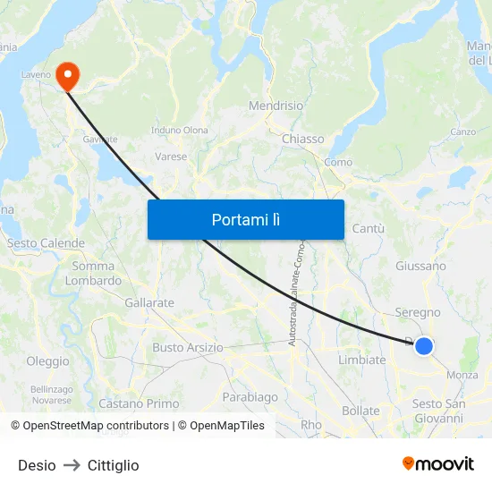 Desio to Cittiglio map