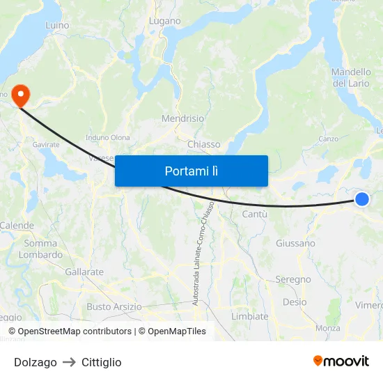 Dolzago to Cittiglio map