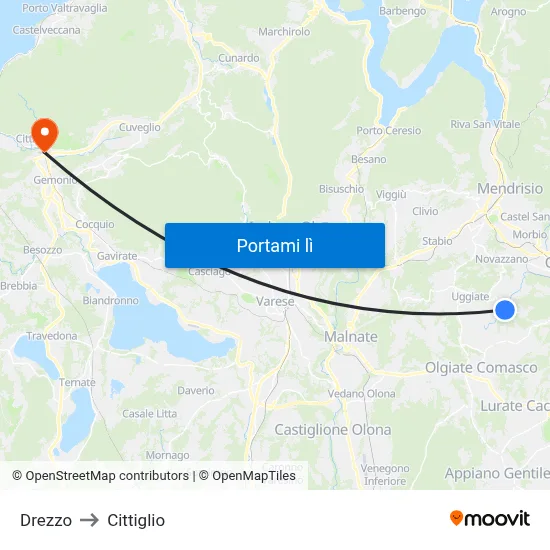 Drezzo to Cittiglio map