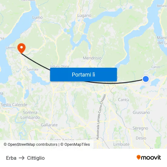 Erba to Cittiglio map