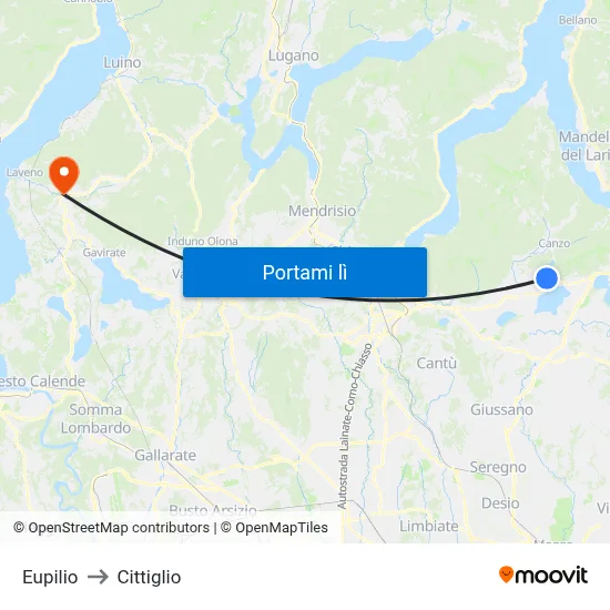 Eupilio to Cittiglio map