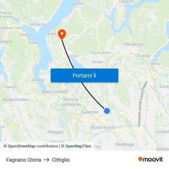 Fagnano Olona to Cittiglio map