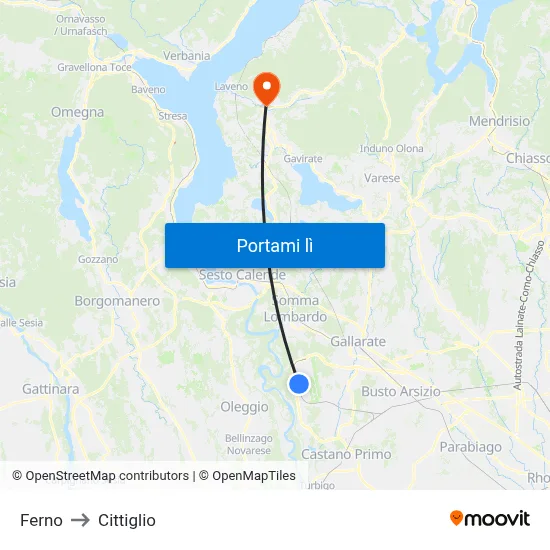 Ferno to Cittiglio map