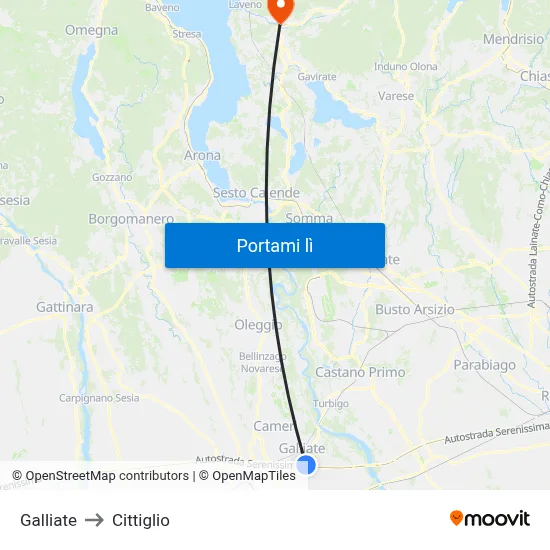 Galliate to Cittiglio map