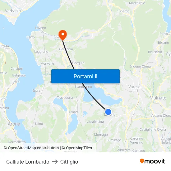 Galliate Lombardo to Cittiglio map