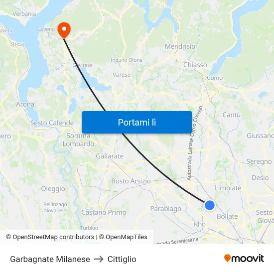 Garbagnate Milanese to Cittiglio map