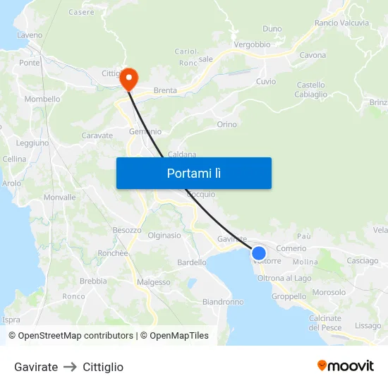 Gavirate to Cittiglio map