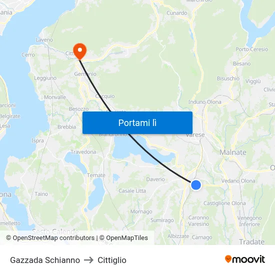 Gazzada Schianno to Cittiglio map