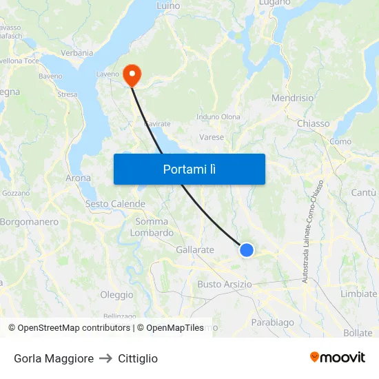 Gorla Maggiore to Cittiglio map