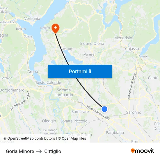 Gorla Minore to Cittiglio map