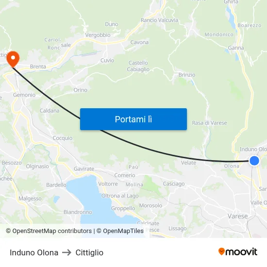 Induno Olona to Cittiglio map