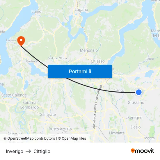 Inverigo to Cittiglio map