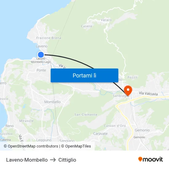 Laveno-Mombello to Cittiglio map