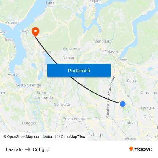 Lazzate to Cittiglio map