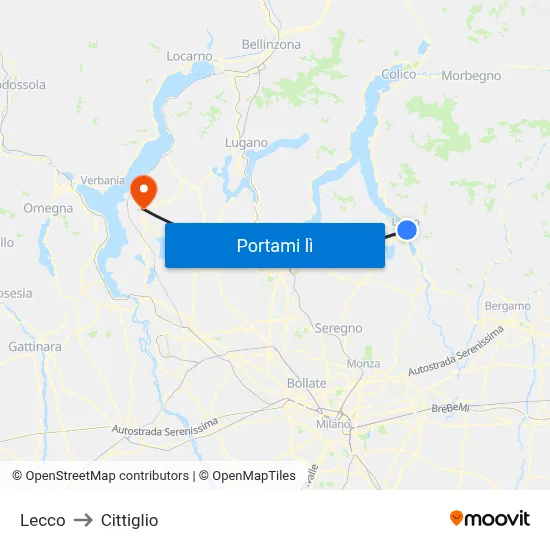 Lecco to Cittiglio map