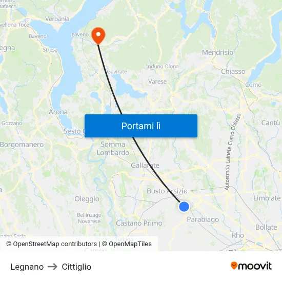 Legnano to Cittiglio map