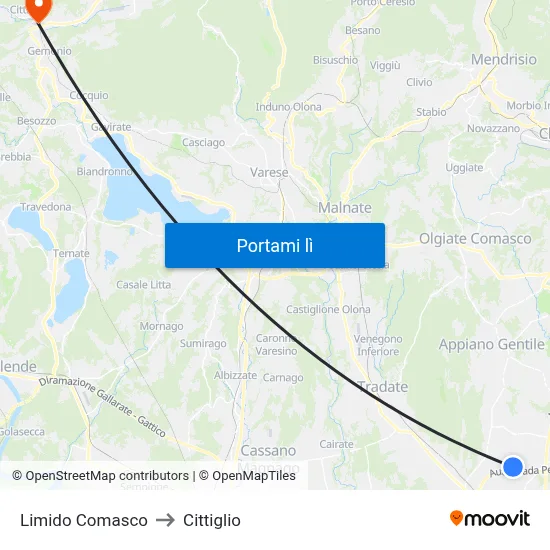 Limido Comasco to Cittiglio map