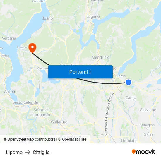 Lipomo to Cittiglio map