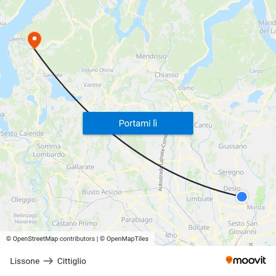 Lissone to Cittiglio map