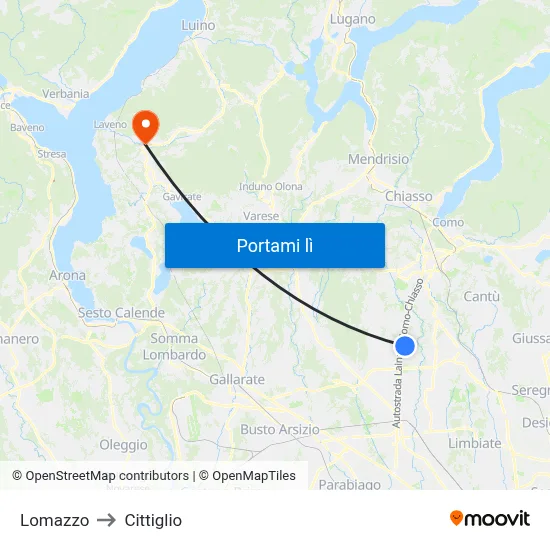 Lomazzo to Cittiglio map
