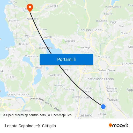 Lonate Ceppino to Cittiglio map