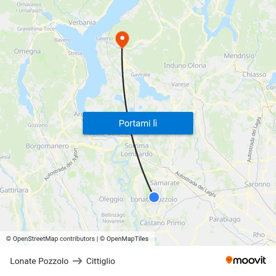 Lonate Pozzolo to Cittiglio map