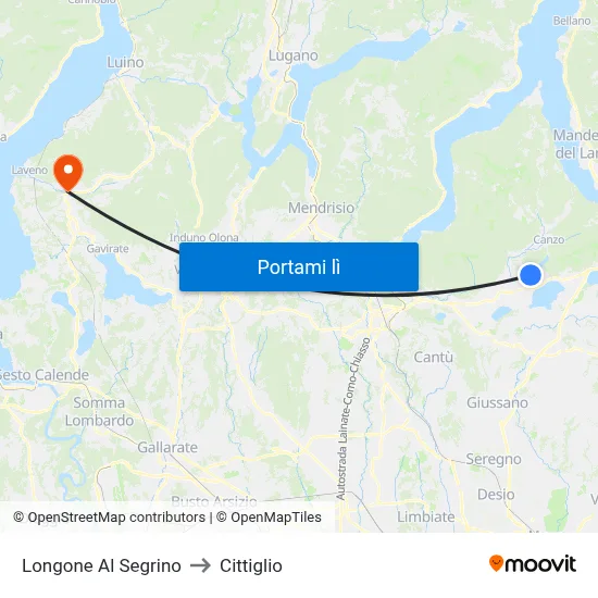 Longone Al Segrino to Cittiglio map