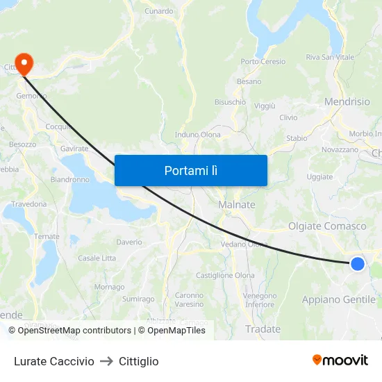 Lurate Caccivio to Cittiglio map