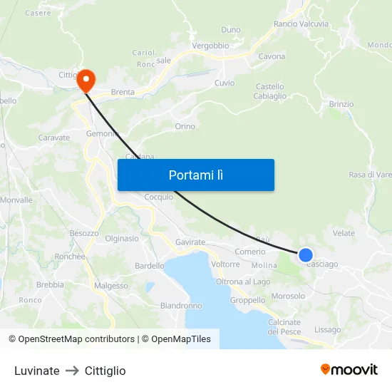 Luvinate to Cittiglio map