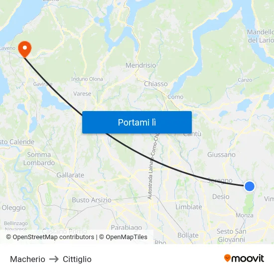 Macherio to Cittiglio map