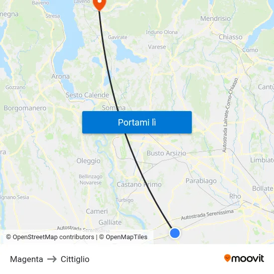 Magenta to Cittiglio map