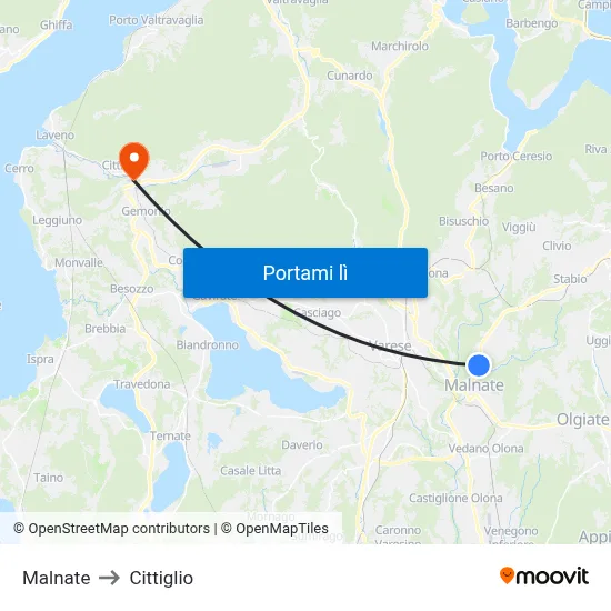 Malnate to Cittiglio map