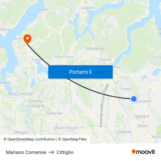 Mariano Comense to Cittiglio map