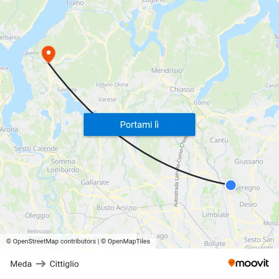 Meda to Cittiglio map