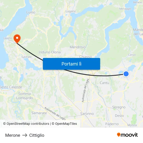 Merone to Cittiglio map