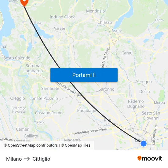 Milano to Cittiglio map