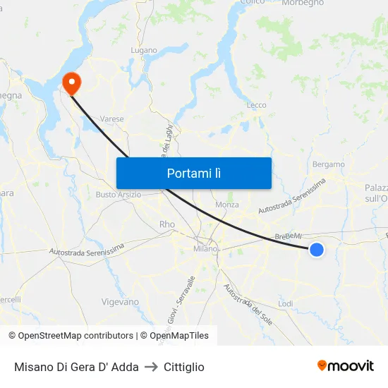 Misano Di Gera D' Adda to Cittiglio map