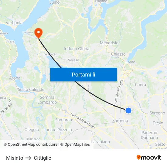 Misinto to Cittiglio map