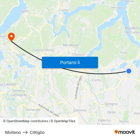 Molteno to Cittiglio map