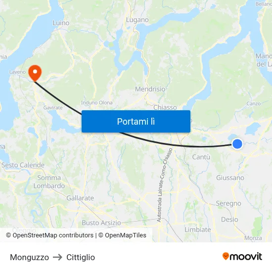 Monguzzo to Cittiglio map