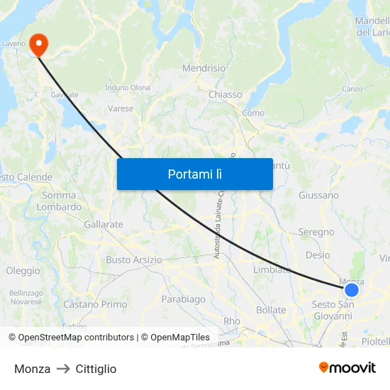 Monza to Cittiglio map