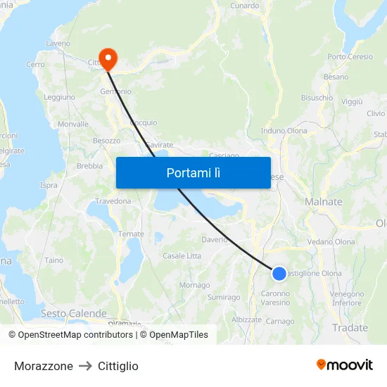 Morazzone to Cittiglio map