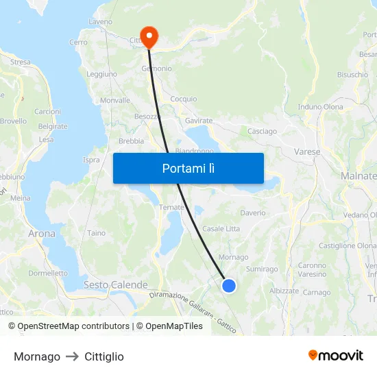 Mornago to Cittiglio map