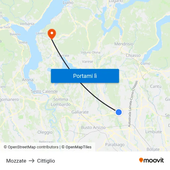 Mozzate to Cittiglio map