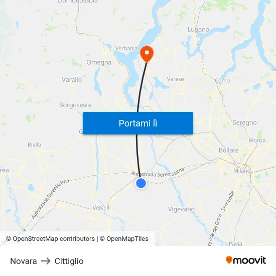 Novara to Cittiglio map