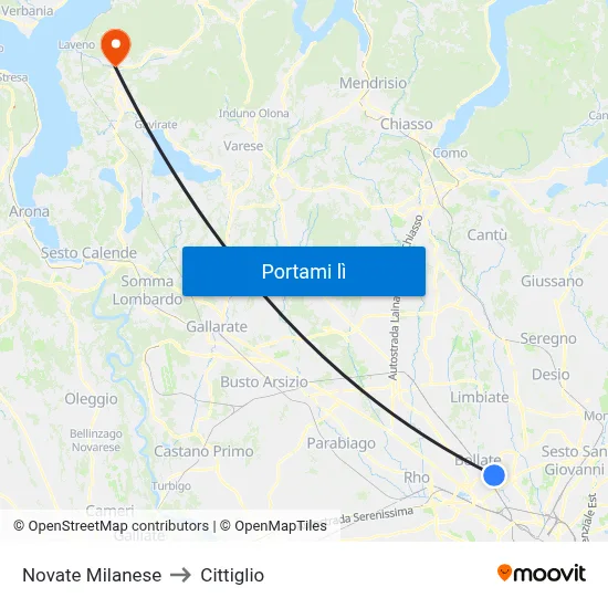 Novate Milanese to Cittiglio map