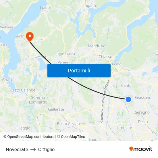 Novedrate to Cittiglio map