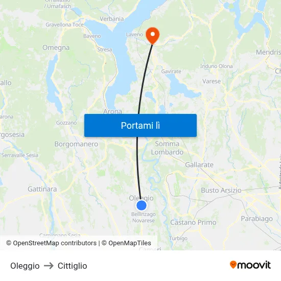 Oleggio to Cittiglio map
