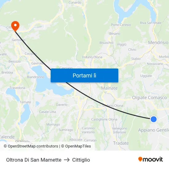 Oltrona Di San Mamette to Cittiglio map